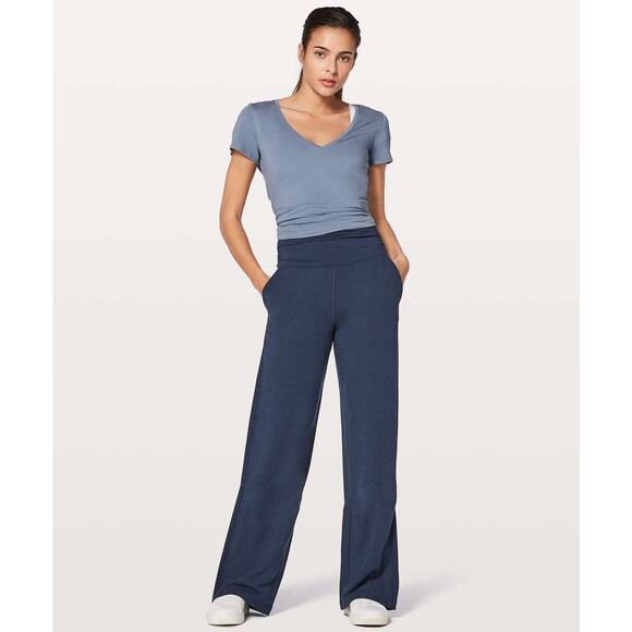 Lululemon Take It Easy Wide Legged Heathered Mod Blue Lounge Pants - Picture 2 of 12